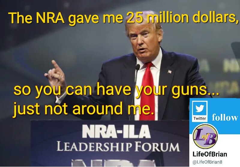 Political memes - public speaking - The Nra gave me 25 million dollars, so you can have our guns... just not around me. NraIla Leadership Forum Twitter LifeOfBrian