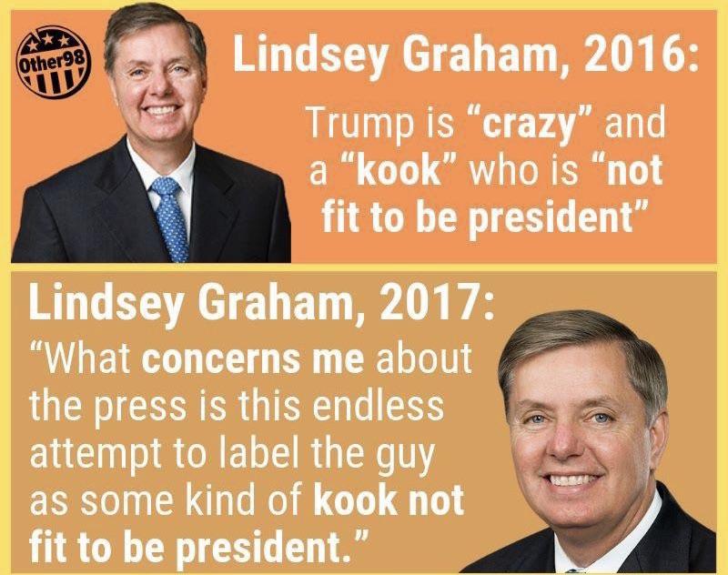 lindsey graham on trump 2016 - Other 98 Vii Lindsey Graham, 2016 Trump is "crazy" and a "kook" who is "not fit to be president" Lindsey Graham, 2017 "What concerns me about the press is this endless attempt to label the guy as some kind of kook not fit to
