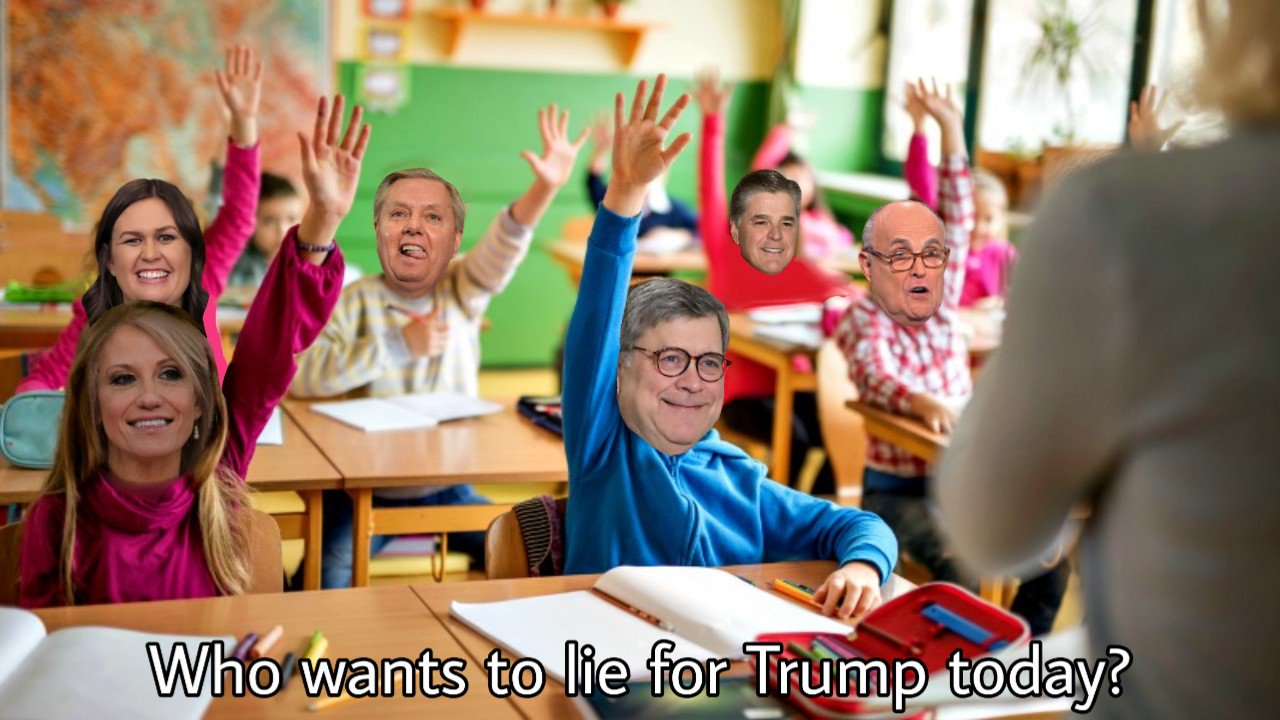 children raising hands - Who wants to lie for Trump today?