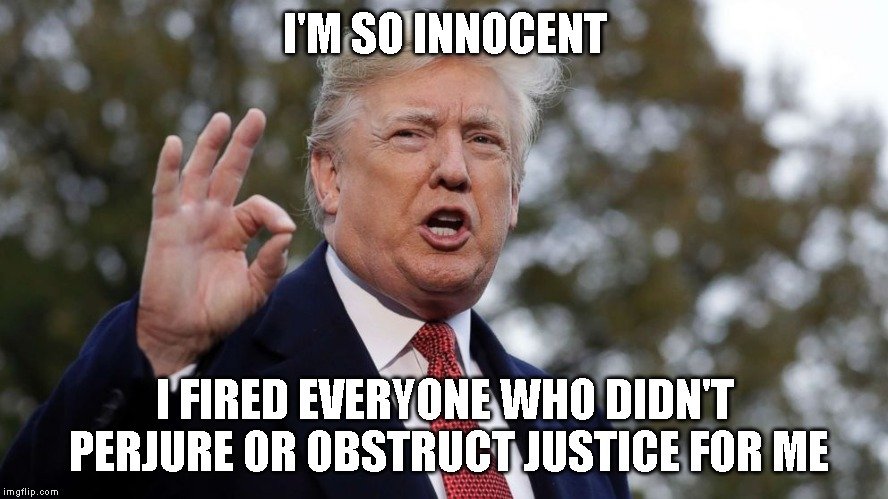 Donald Trump - I'M So Innocent Tfired Everyone Who Didn'T Perjure Or Obstruct Justice For Me imgflip.com