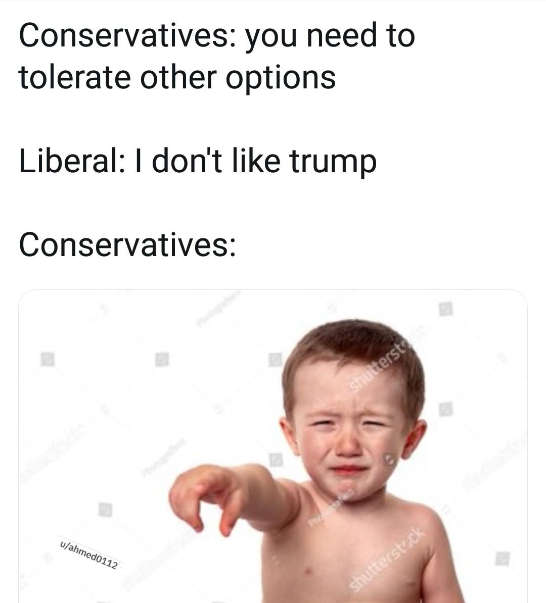 Conservatives you need to tolerate other options Liberal I don't trump Conservatives shutterst uahmed0112 shutterstock
