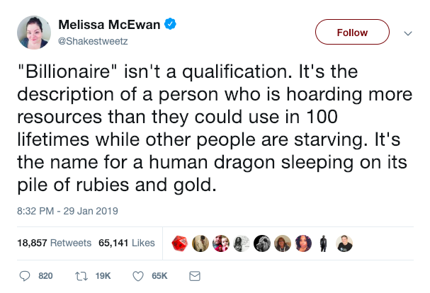 fiat 500 twitter examples - Melissa McEwan "Billionaire" isn't a qualification. It's the description of a person who is hoarding more resources than they could use in 100 lifetimes while other people are starving. It's the name for a human dragon sleeping