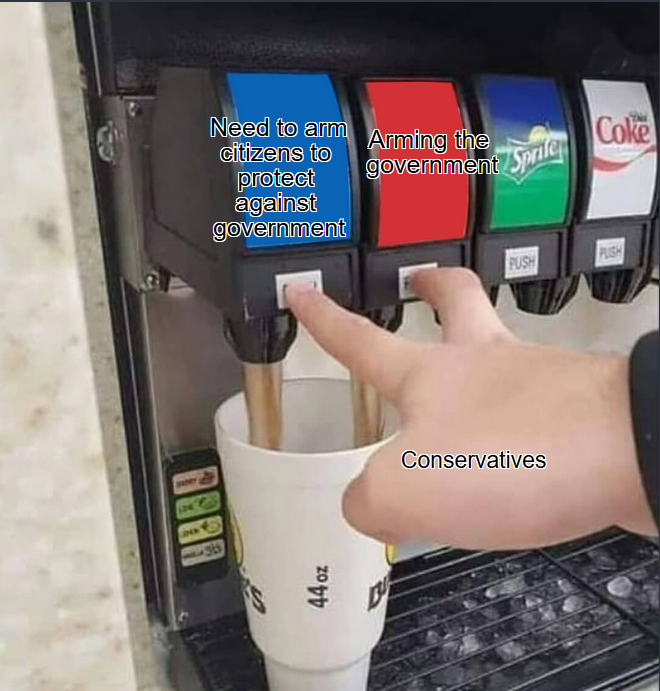 soda meme template - arming the Coke Need to arm citizens to protect against government Conservatives 44 oz