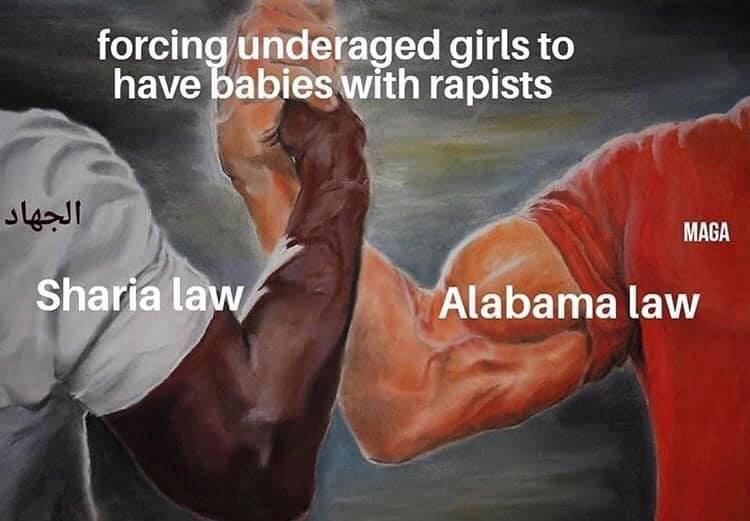 boys changing room memes - forcing underaged girls to have babies with rapists Maga Sharia law Alabama law