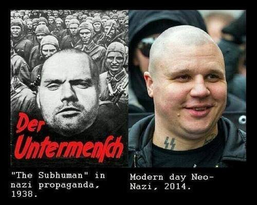 neo nazi meme - Der Untermend "The Subhuman" in nazi propaganda, 1938. Modern day Neo Nazi, 2014.