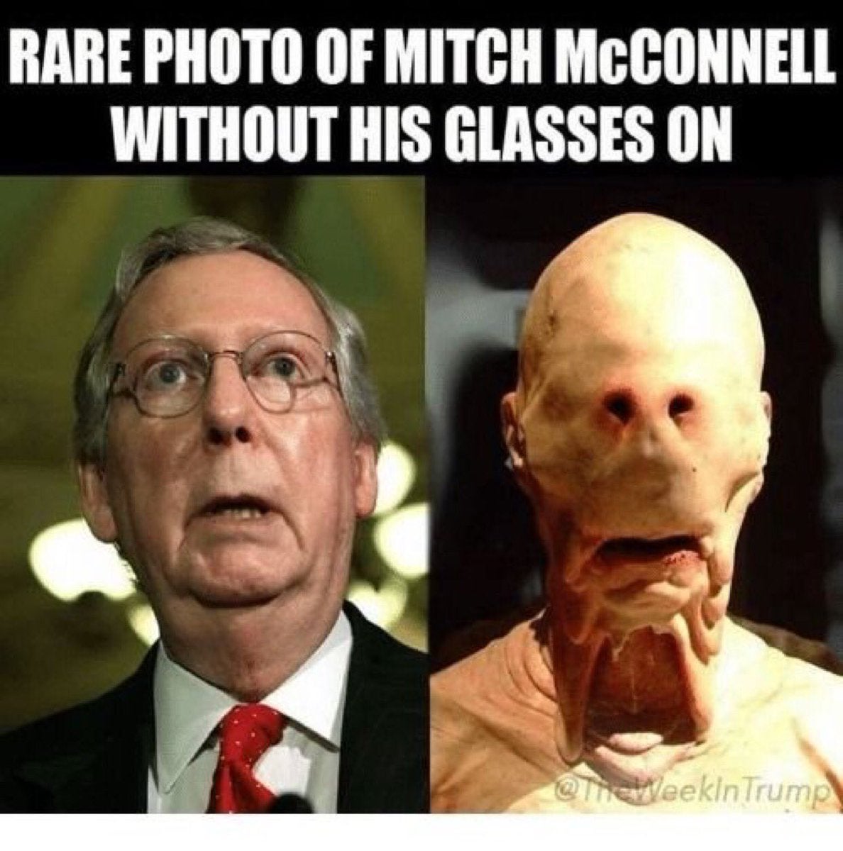 mitch mcconnell memes - Rare Photo Of Mitch Mcconnell Without His Glasses On Trump