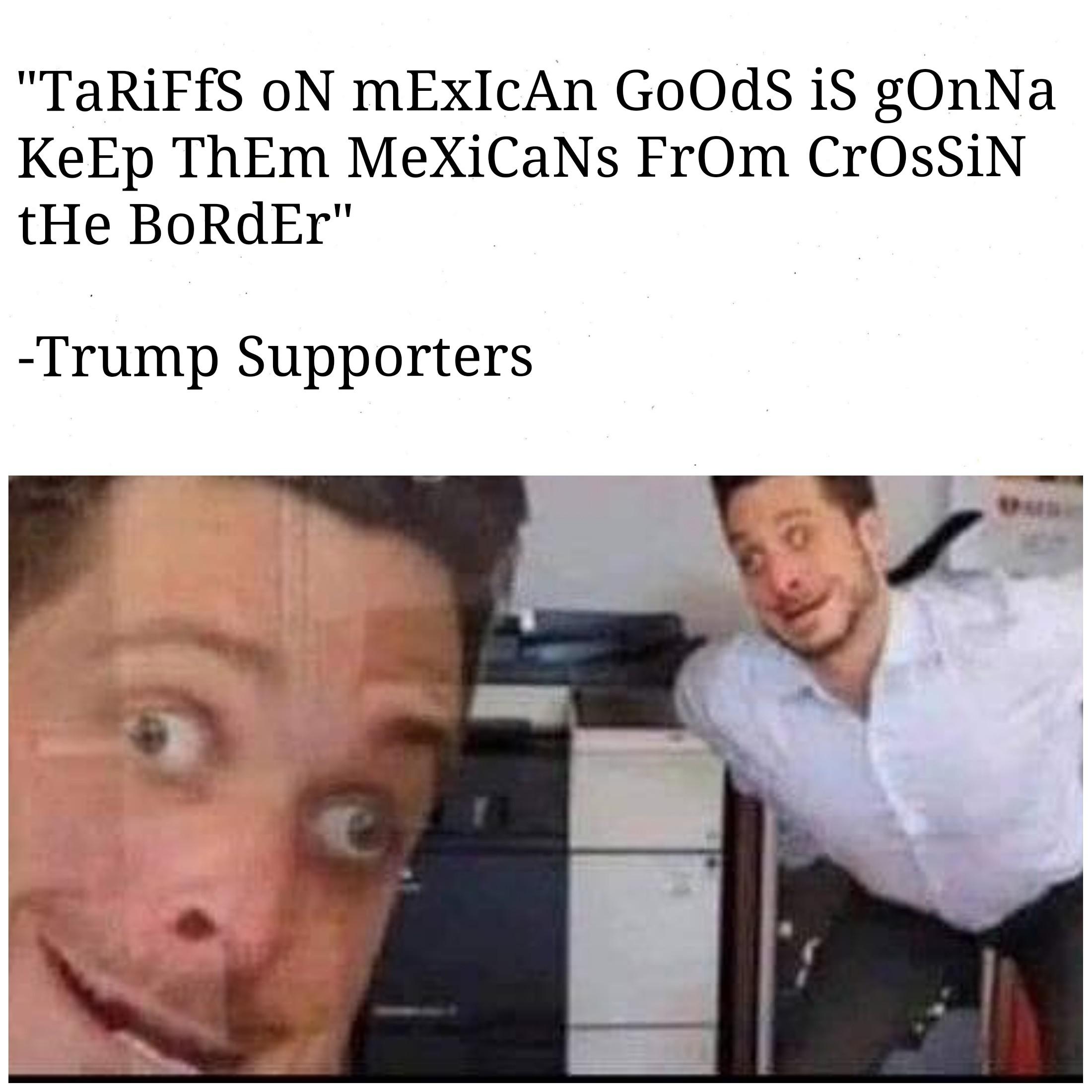 don t you all have phones meme - "TaRiffs oN mExIcAn GoOdS iS gOnNa KeEp ThEm MeXiCaNs From Crossin the BoRdEr" Trump Supporters