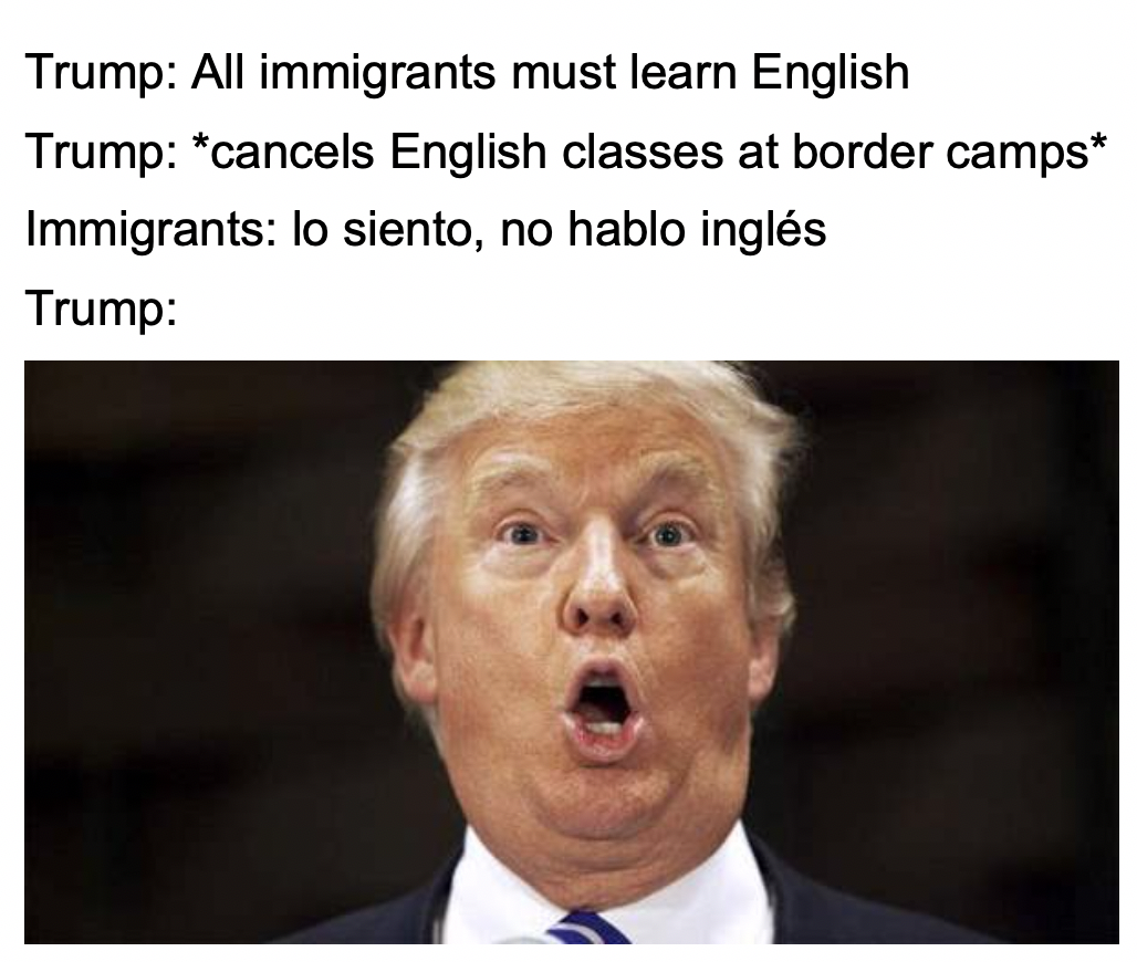 donald trump stupid faces - Trump All immigrants must learn English Trump cancels English classes at border camps Immigrants lo siento, no hablo ingls Trump