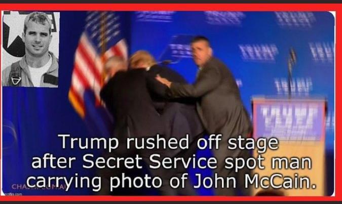 trump rushed off stage after secret service spot man carrying photo of john mccain - Trump rushed off stage after Secret Service spot man cu carrying photo of John McCain.