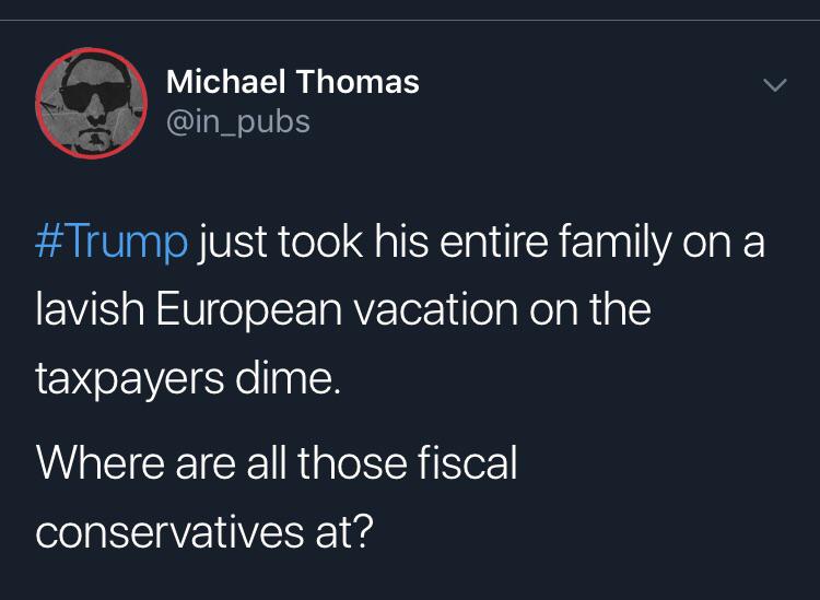 screenshot - Michael Thomas just took his entire family on a lavish European vacation on the taxpayers dime. Where are all those fiscal conservatives at?