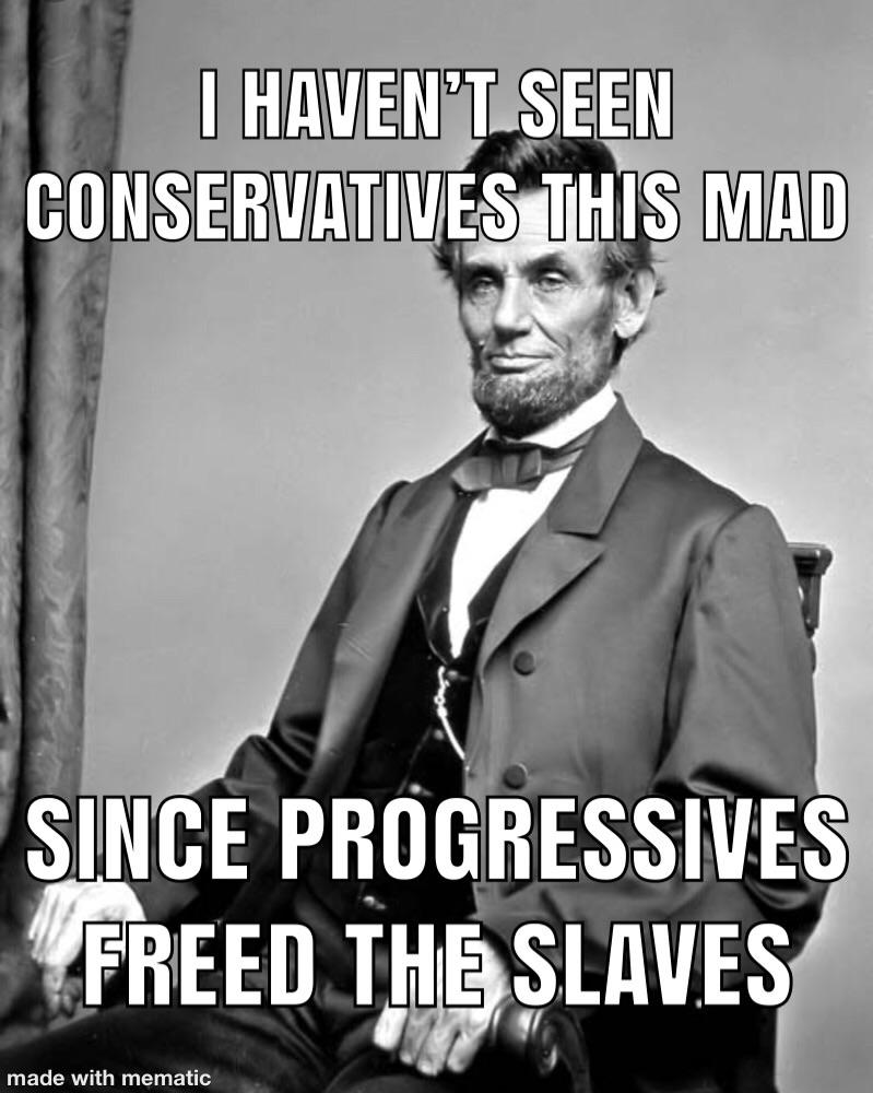 abraham lincoln's cat - I Haven'T Seen Conservatives This Mad Since Progressives Freed The Slaves made with mematic