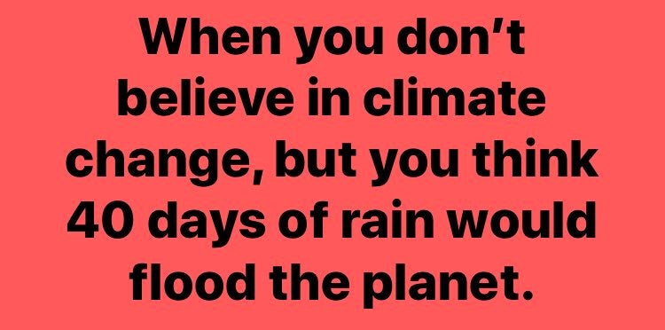 angle - When you don't believe in climate change, but you think 40 days of rain would flood the planet.
