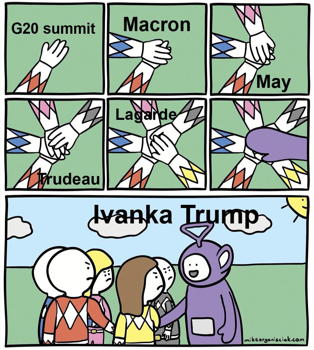 power rangers tinky winky meme - G20 summit Il Macron Jvanka Trump mikeorganisciak.com