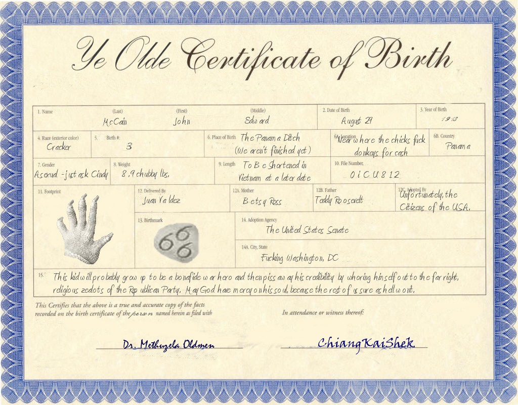 John McCain's Birth Certificate - who knew?