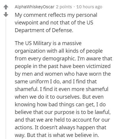 write up of a project - AlphaWhiskeyOscar 2 points . 10 hours ago My comment reflects my personal viewpoint and not that of the Us Department of Defense. The Us Military is a massive organization with all kinds of people from every demographic. I'm aware 