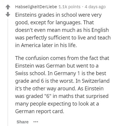 document - HabseligkeitDerLiebe points . 4 days ago Einsteins grades in school were very good, except for languages. That doesn't even mean much as his English was perfectly sufficient to live and teach in America later in his life. The confusion comes fr