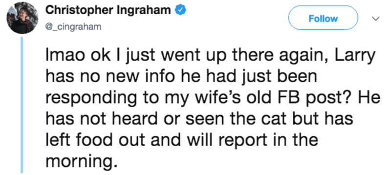 rihanna and karrueche twitter war - Christopher Ingraham Imao ok I just went up there again, Larry has no new info he had just been responding to my wife's old Fb post? He has not heard or seen the cat but has left food out and will report in the morning.