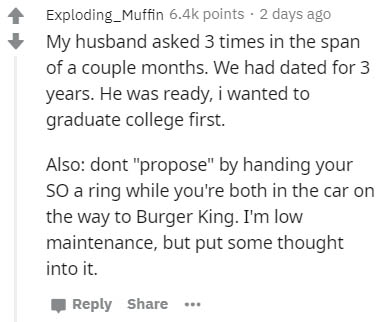 handwriting - Exploding_Muffin points . 2 days ago My husband asked 3 times in the span of a couple months. We had dated for 3 years. He was ready, i wanted to graduate college first. Also dont "propose" by handing your So a ring while you're both in the 