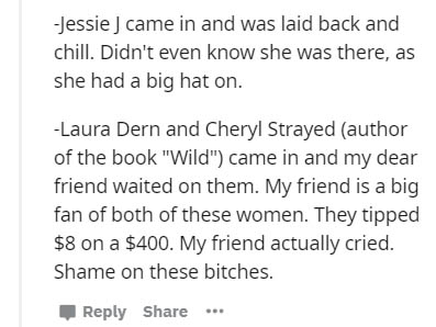 handwriting - Jessie J came in and was laid back and chill. Didn't even know she was there, as she had a big hat on. Laura Dern and Cheryl Strayed author of the book "Wild" came in and my dear friend waited on them. My friend is a big fan of both of these