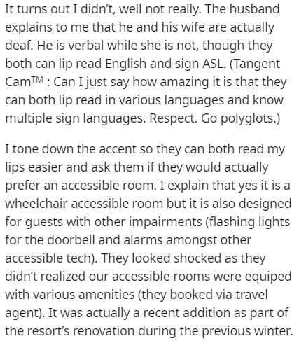 angle - It turns out I didn't, well not really. The husband explains to me that he and his wife are actually deaf. He is verbal while she is not, though they both can lip read English and sign Asl. Tangent Cam Can I just say how amazing it is that they ca