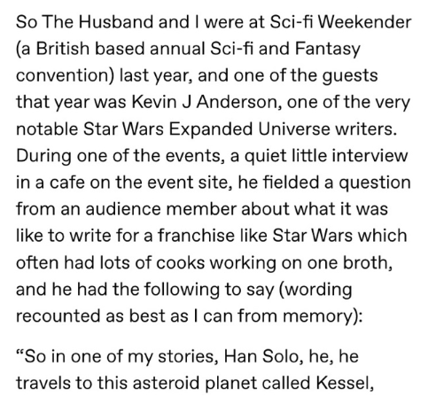 document - So The Husband and I were at Scifi Weekender a British based annual Scifi and Fantasy convention last year, and one of the guests that year was Kevin J Anderson, one of the very notable Star Wars Expanded Universe writers. During one of the eve