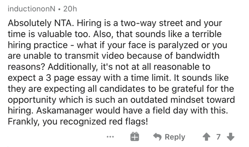 angle - inductiononN 20h Absolutely Nta. Hiring is a twoway street and your time is valuable too. Also, that sounds a terrible hiring practice what if your face is paralyzed or you are unable to transmit video because of bandwidth reasons? Additionally, i