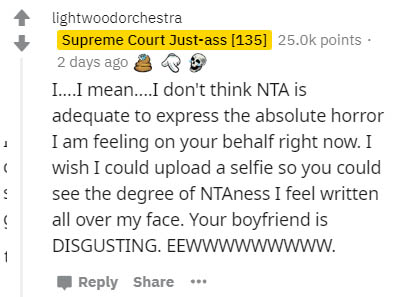 document - Lightwoodorchestra Supreme Court Justass 135 points 2 days ago I....I mean....I don't think Nta Is adequate to express the absolute horror I am feeling on your behalf right now. I wish I could upload a selfie so you could see the degree of NTAn