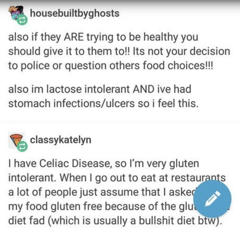 document - housebuiltbyghosts also if they Are trying to be healthy you should give it to them to!! Its not your decision to police or question others food choices!!! also im lactose intolerant And ive had stomach infectionsulcers so i feel this. classyka