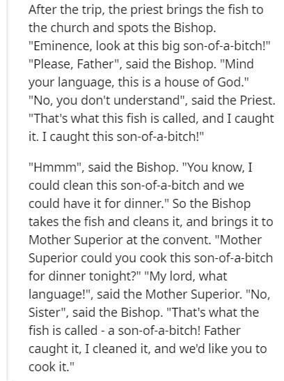 dsm criteria psychosis - After the trip, the priest brings the fish to the church and spots the Bishop. "Eminence, look at this big sonofabitch!" "Please, Father", said the Bishop. "Mind your language, this is a house of God." "No, you don't understand", 