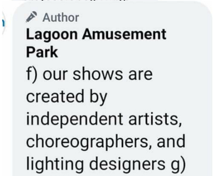 handwriting - Author Lagoon Amusement Park f our shows are created by independent artists, choreographers, and lighting designers g
