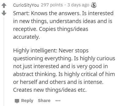 handwriting - CuriosityYou 297 points . 3 days ago S Smart Knows the answers. Is interested in new things, understands ideas and is receptive. Copies thingsideas accurately. Highly intelligent Never stops questioning everything. Is highly curious not just
