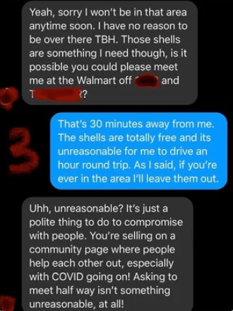 screenshot - Yeah, sorry I won't be in that area anytime soon. I have no reason to be over there Tbh. Those shells are something I need though, is it possible you could please meet me at the Walmart off and T ?? 3 That's 30 minutes away from me. The shell