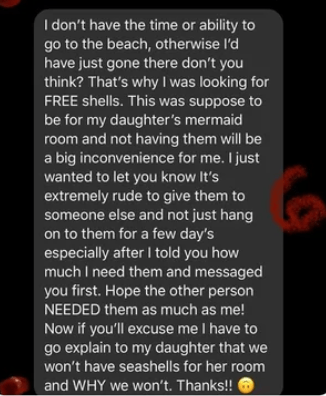 screenshot - I don't have the time or ability to go to the beach, otherwise I'd have just gone there don't you think? That's why I was looking for Free shells. This was suppose to be for my daughter's mermaid room and not having them will be a big inconve
