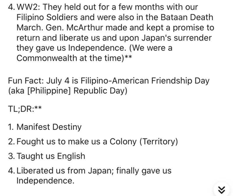 space rock lesbians - 4. WW2 They held out for a few months with our Filipino Soldiers and were also in the Bataan Death March. Gen. McArthur made and kept a promise to return and liberate us and upon Japan's surrender they gave us Independence. We were a