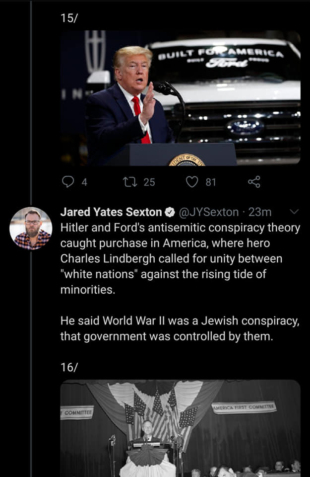 screenshot - Built For America 15 Ge Od 12 25 81 Jared Yates Sexton 23m Hitler and Ford's antisemitic conspiracy theory caught purchase in America, where hero Charles Lindbergh called for unity between "white nations" against the rising tide of minorities
