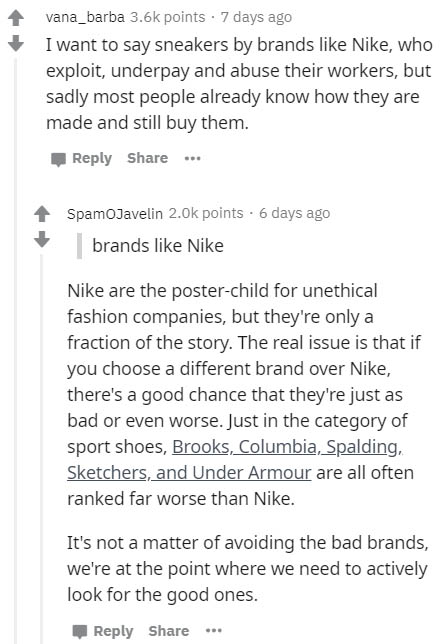 decided to go back to school - vana_barba points 7 days ago I want to say sneakers by brands Nike, who exploit, underpay and abuse their workers, but sadly most people already know how they are made and still buy them. | ... Spam Javelin points. 6 days ag