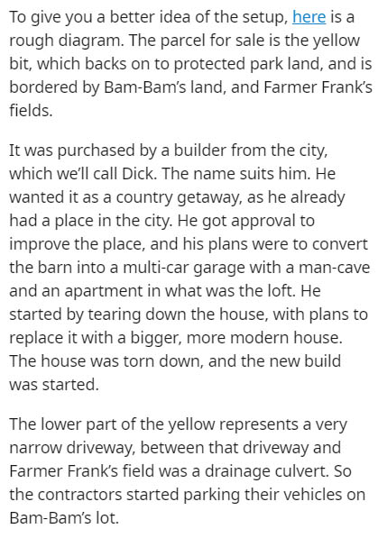 Kham See Than Dorn - To give you a better idea of the setup, here is a rough diagram. The parcel for sale is the yellow bit, which backs on to protected park land, and is bordered by BamBam's land, and Farmer Frank's fields. It was purchased by a builder 