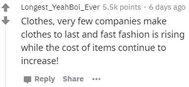 Signal-to-noise ratio - Longest_YeahBoi_Ever points. 6 days ago Clothes, very few companies make clothes to last and fast fashion is rising while the cost of items continue to increase! ...