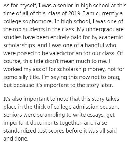 Fødsel - As for myself, I was a senior in high school at this time of all of this, class of 2019. I am currently a college sophomore. In high school, I was one of the top students in the class. My undergraduate studies have been entirely paid for by acade