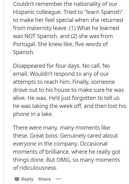 document - Couldn't remember the nationality of our Hispanic colleague. Tried to "learn Spanish" to make her feel special when she returned from maternity leave. 1 What he learned was Not Spanish, and 2 she was from Portugal. She knew , five words of Span