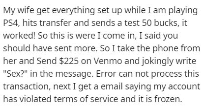 segoe script - My wife get everything set up while I am playing PS4, hits transfer and sends a test 50 bucks, it worked! So this is were I come in, I said you should have sent more. So I take the phone from her and Send $225 on Venmo and jokingly write "S