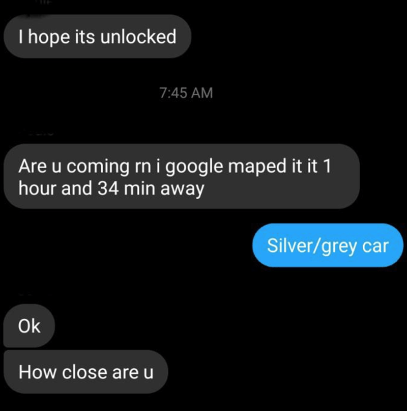 multimedia - Thope its unlocked Are u coming rn i google maped it it 1 hour and 34 min away Silvergrey car Ok How close are u