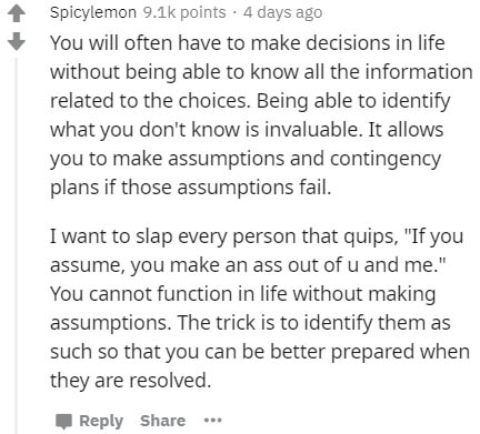 document - Spicylemon points. 4 days ago You will often have to make decisions in life without being able to know all the information related to the choices. Being able to identify what you don't know is invaluable. It allows you to make assumptions and c
