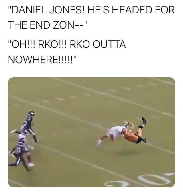 player - 'Daniel Jones! He'S Headed For The End Zon' 'Oh!!! Rko!!! Rko Outta Nowhere!!!!!'