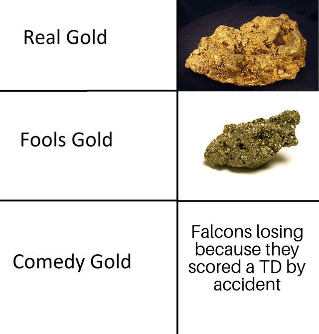 comedy gold meme - Real Gold Fools Gold Comedy Gold Falcons losing because they scored a Td by accident