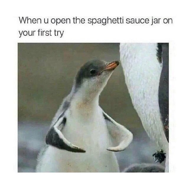 strong penguin - When u open the spaghetti sauce jar on your first try