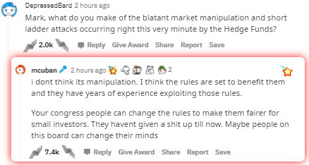 paper - Depressed Bard 2 hours ago Mark, what do you make of the blatant market manipulation and short ladder attacks occurring right this very minute by the Hedge Funds? Give Award Report Save 2.Ok mcuban 2 hours ago 2 D2 i dont think its manipulation. I