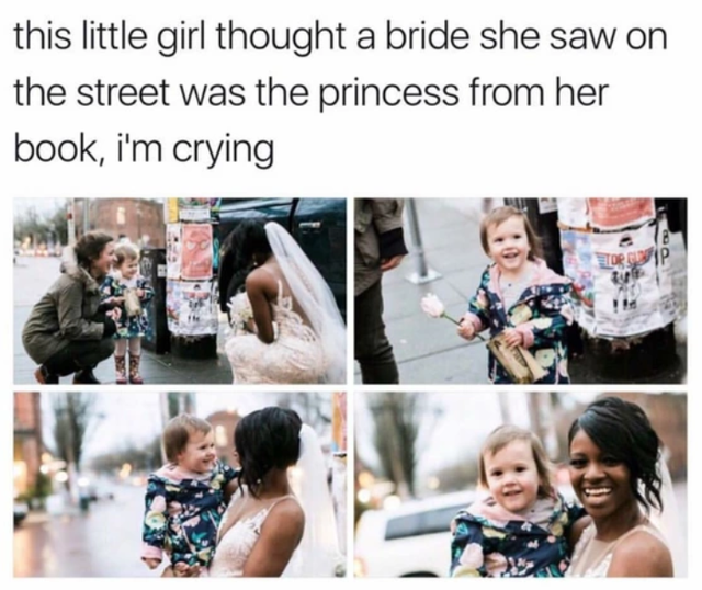 Internet meme - this little girl thought a bride she saw on the street was the princess from her book, i'm crying Ip