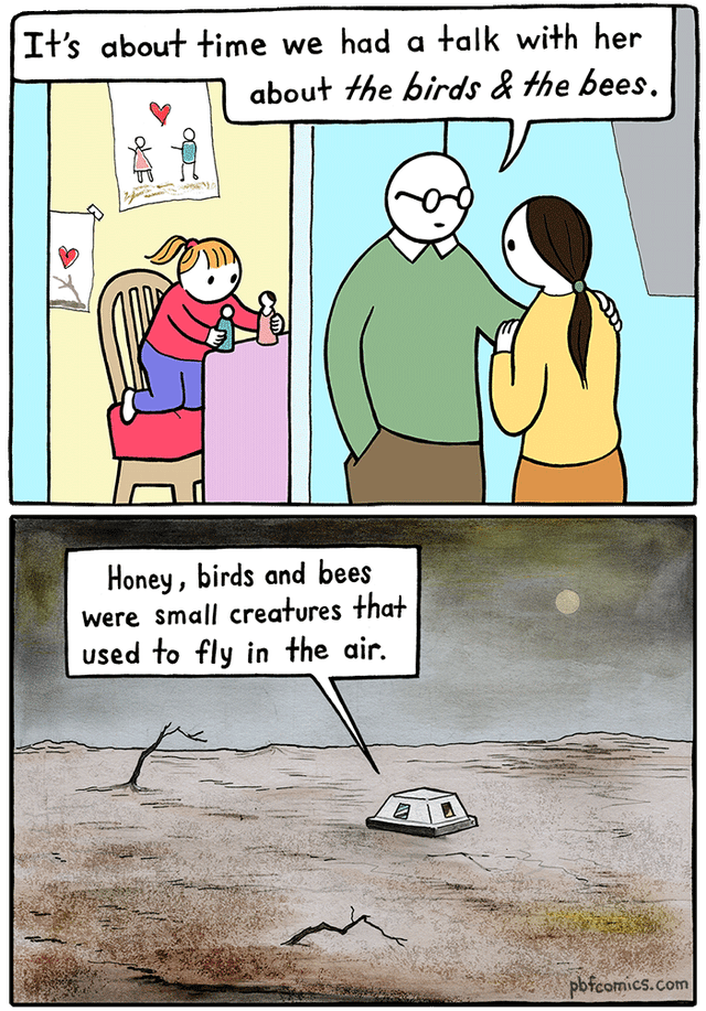 dark-memes perry bible fellowship - It's about time we had a talk with her about the birds & the bees. Honey, birds and bees were small creatures that used to fly in the air. In pbfcomics.com