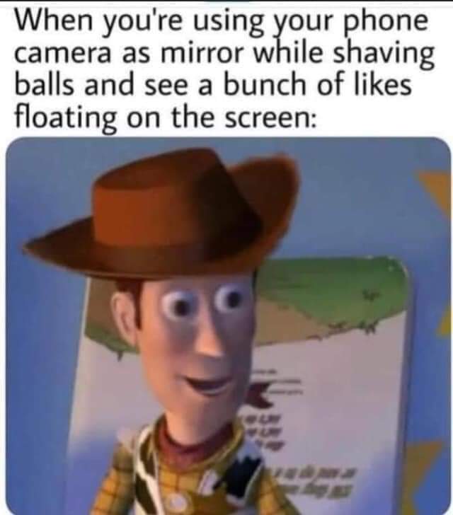 dirty-memescartoon - When you're using your phone camera as mirror while shaving balls and see a bunch of floating on the screen